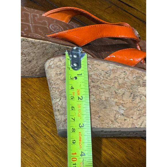 Tory Burch Size  7.5 Orange Suzy Leather Cork Wedge Platform Sandals - Picture 5 of 7